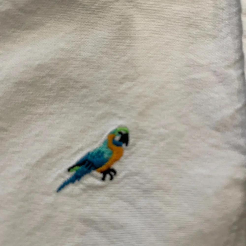 J. Crew White Short-Sleeve Button-Down Shirt with Parrot Embroidery